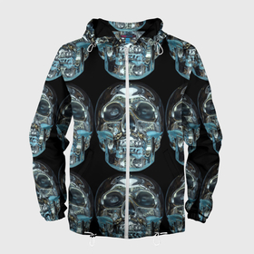 Мужская ветровка 3D с принтом Skulls pattern 2028 в Белгороде, 100% полиэстер | подол и капюшон оформлены резинкой с фиксаторами, два кармана без застежек по бокам, один потайной карман на груди | fashion | future | pattern | skull | vanguard | авангард | будущее | мода | стекло | узор | череп