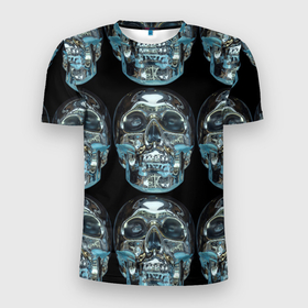 Мужская футболка 3D Slim с принтом Skulls pattern 2028 в Петрозаводске, 100% полиэстер с улучшенными характеристиками | приталенный силуэт, круглая горловина, широкие плечи, сужается к линии бедра | Тематика изображения на принте: fashion | future | pattern | skull | vanguard | авангард | будущее | мода | стекло | узор | череп
