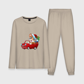 Мужская пижама хлопок (с лонгсливом) с принтом Новогодняя бибика в Курске,  |  | new year | арт | графика | зима | машина | новый год | рождество | тигр