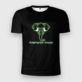 Мужская футболка 3D Slim с принтом Elephants mood , 100% полиэстер с улучшенными характеристиками | приталенный силуэт, круглая горловина, широкие плечи, сужается к линии бедра | африка | бивни | животные | злой | злость | индия | настроение | неон | неоновые принты | природа | саванна | светящиеся | сердится | слон