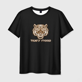Мужская футболка 3D с принтом tigerss mood в Петрозаводске, 100% полиэфир | прямой крой, круглый вырез горловины, длина до линии бедер | африка | бивни | глаза | животные | злой | злость | зубы | индия | клыки | настроение | неон | неоновые принты | пасть | природа | саванна | светящиеся | сердится | тигр