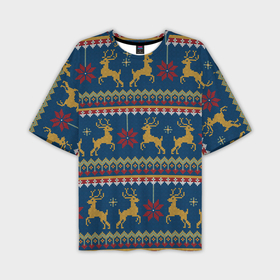 Мужская футболка OVERSIZE 3D с принтом Новогодний свитер c оленями 3 в Белгороде,  |  | Тематика изображения на принте: 2022 | год | зима | новогодний | новый | олени | праздник | свитер | узор