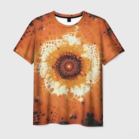 Мужская футболка 3D с принтом Оранжевый взрыв   коллекция Путешествие   Хуф и Ся в Новосибирске, 100% полиэфир | прямой крой, круглый вырез горловины, длина до линии бедер | 
