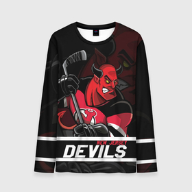 Мужской лонгслив 3D с принтом Нью Джерси Девилз New Jersey Devils в Тюмени, 100% полиэстер | длинные рукава, круглый вырез горловины, полуприлегающий силуэт | devils | hockey | new jersey | new jersey devils | nhl | usa | девилз | нхл | ньюджерси | ньюджерси девилз | спорт | сша | хоккей | шайба