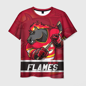Мужская футболка 3D с принтом Калгари Флэймз Calgary Flames в Кировске, 100% полиэфир | прямой крой, круглый вырез горловины, длина до линии бедер | calgary | calgary flames | flames | hockey | nhl | usa | калгари | калгари флэймз | нхл | спорт | сша | флэймз | хоккей | шайба