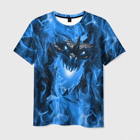 Мужская футболка 3D с принтом Дракон в синем пламени Dragon in blue flame в Тюмени, 100% полиэфир | прямой крой, круглый вырез горловины, длина до линии бедер | dragon | дракон | миф | монстр | огонь | пламя | фэнтези