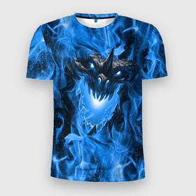 Мужская футболка 3D спортивная с принтом Дракон в синем пламени Dragon in blue flame в Новосибирске, 100% полиэстер с улучшенными характеристиками | приталенный силуэт, круглая горловина, широкие плечи, сужается к линии бедра | dragon | дракон | миф | монстр | огонь | пламя | фэнтези