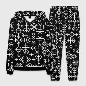 Мужской костюм 3D с принтом Скандинавские руны, Славянские символы в Белгороде, 100% полиэстер | Манжеты и пояс оформлены тканевой резинкой, двухслойный капюшон со шнурком для регулировки, карманы спереди | runes | викинг | викинги | древние знаки | знаки | норвегия | норвежские | руны | русь | символы | скандинавия | скандинавские | славяне | славянская символика