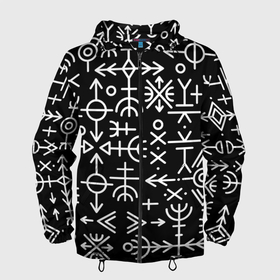 Мужская ветровка 3D с принтом Скандинавские руны Славянские символы в Санкт-Петербурге, 100% полиэстер | подол и капюшон оформлены резинкой с фиксаторами, два кармана без застежек по бокам, один потайной карман на груди | runes | викинг | викинги | древние знаки | знаки | норвегия | норвежские | руны | русь | символы | скандинавия | скандинавские | славяне | славянская символика