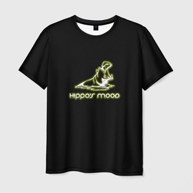 Мужская футболка 3D с принтом Hippos mood в Белгороде, 100% полиэфир | прямой крой, круглый вырез горловины, длина до линии бедер | Тематика изображения на принте: африка | бегемот | бивни | гиппопотам | животные | злой | злость | индия | настроение | неон | неоновые принты | природа | саванна | светящиеся | сердится