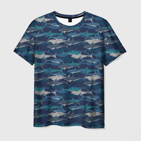 Мужская футболка 3D с принтом Хищные Акулы в Тюмени, 100% полиэфир | прямой крой, круглый вырез горловины, длина до линии бедер | fish | ocean | predator | shark | white shark | акула | белая акула | зубы | море | морской хищник | океан | рыба | хищная рыба | хищник