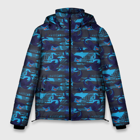 Мужская зимняя куртка 3D с принтом Shark (Акулы) в Тюмени, верх — 100% полиэстер; подкладка — 100% полиэстер; утеплитель — 100% полиэстер | длина ниже бедра, свободный силуэт Оверсайз. Есть воротник-стойка, отстегивающийся капюшон и ветрозащитная планка. 

Боковые карманы с листочкой на кнопках и внутренний карман на молнии. | Тематика изображения на принте: fish | ocean | predator | shark | white shark | акула | белая акула | зубы | море | морской хищник | океан | рыба | хищная рыба | хищник