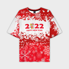 Мужская футболка OVERSIZE 3D с принтом Happy New Year 2022. в Санкт-Петербурге,  |  | 2022 | happy new year | merry christmas | год тигра | зима близко | нг | новогодний | новогодний тигр | новый год | новый год 2022 | рождество | символ 2022 года | снег | снежинки | тигр
