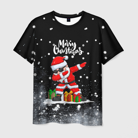 Мужская футболка 3D с принтом Santa Dabbing с подарками. в Екатеринбурге, 100% полиэфир | прямой крой, круглый вырез горловины, длина до линии бедер | 2022 | dabbing | happy new year | merry christmas | santa dabbing | год тигра | зима близко | нг | новогодний | новый год | новый год 2022 | рождество | символ 2022 года | снег | снежинки