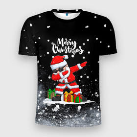 Мужская футболка 3D спортивная с принтом Santa Dabbing с подарками. в Тюмени, 100% полиэстер с улучшенными характеристиками | приталенный силуэт, круглая горловина, широкие плечи, сужается к линии бедра | 2022 | dabbing | happy new year | merry christmas | santa dabbing | год тигра | зима близко | нг | новогодний | новый год | новый год 2022 | рождество | символ 2022 года | снег | снежинки