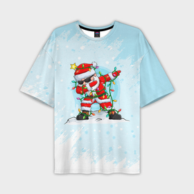 Мужская футболка OVERSIZE 3D с принтом Santa Dabbing в гирлянде. в Новосибирске,  |  | 2022 | dabbing | happy new year | merry christmas | santa dabbing | год тигра | зима близко | нг | новогодний | новогодний тигр | новый год | новый год 2022 | рождество | символ 2022 года | снег | снежинки