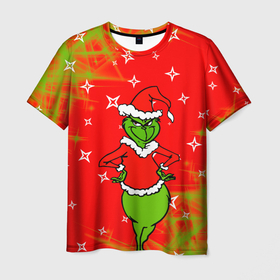 Мужская футболка 3D с принтом Новогодний Grinch на танцполе. в Тюмени, 100% полиэфир | прямой крой, круглый вырез горловины, длина до линии бедер | 2022 | grinch | happy new year | merry christmas | год тигра | гринч | зима близко | нг | новогодний | новый год | новый год 2022 | рождество | снег | снежинки