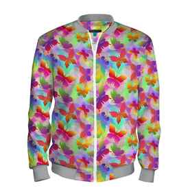 Мужской бомбер 3D с принтом Разноцветные Бабочки (Color) в Новосибирске, 100% полиэстер | застегивается на молнию, по бокам два кармана без застежек, по низу бомбера и на воротнике - эластичная резинка | Тематика изображения на принте: 7 цветов | butterflies | butterfly | color | insects | mole | paints | palette | spectrum | бабочки | колористика | краски | моль | мотылёк | насекомые | палитра | радуга | разноцветные | разноцветные бабочки | спектр | художник