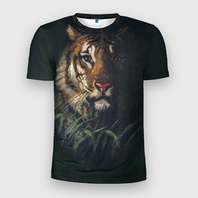 Мужская футболка 3D Slim с принтом Голова тигра , 100% полиэстер с улучшенными характеристиками | приталенный силуэт, круглая горловина, широкие плечи, сужается к линии бедра | 2022 | животное | общественное достояние | тигр