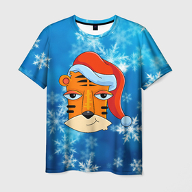 Мужская футболка 3D с принтом Забавная морда тигра в Тюмени, 100% полиэфир | прямой крой, круглый вырез горловины, длина до линии бедер | Тематика изображения на принте: 2022 | год тигра | новый год | новый год 2022 | символ года | тигр | тигренок | тигрица | тигры