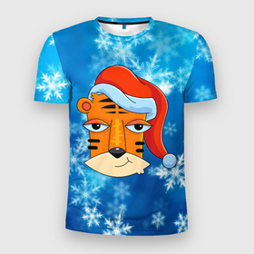 Мужская футболка 3D Slim с принтом Забавная морда тигра в Санкт-Петербурге, 100% полиэстер с улучшенными характеристиками | приталенный силуэт, круглая горловина, широкие плечи, сужается к линии бедра | 2022 | год тигра | новый год | новый год 2022 | символ года | тигр | тигренок | тигрица | тигры