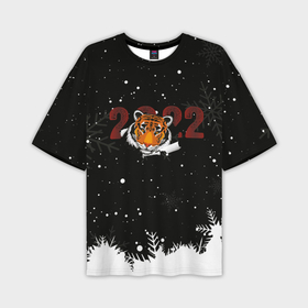 Мужская футболка OVERSIZE 3D с принтом Тигр 2022 Black в Петрозаводске,  |  | 2022 | год тигра | новый год | новый год 2022 | символ года | тигр | тигренок | тигрица | тигры