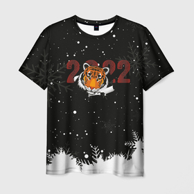 Мужская футболка 3D с принтом Тигр 2022 Black в Курске, 100% полиэфир | прямой крой, круглый вырез горловины, длина до линии бедер | 2022 | год тигра | новый год | новый год 2022 | символ года | тигр | тигренок | тигрица | тигры