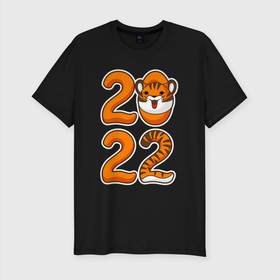 Мужская футболка хлопок Slim с принтом Тигр 2022 , 92% хлопок, 8% лайкра | приталенный силуэт, круглый вырез ворота, длина до линии бедра, короткий рукав | 2022 | animal | art | christmas | drawing | new year | tiger | арт | животное | новый год | рисунок | рождество | символ года | тигр