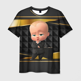 Мужская футболка 3D с принтом BOSS gold  black в Новосибирске, 100% полиэфир | прямой крой, круглый вырез горловины, длина до линии бедер | baby | boss | boss baby | босс | босс молокосос | маленький босс | малыш | мальчик | молокосос | ребенок