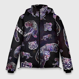Мужская зимняя куртка 3D с принтом Космические тигры в Новосибирске, верх — 100% полиэстер; подкладка — 100% полиэстер; утеплитель — 100% полиэстер | длина ниже бедра, свободный силуэт Оверсайз. Есть воротник-стойка, отстегивающийся капюшон и ветрозащитная планка. 

Боковые карманы с листочкой на кнопках и внутренний карман на молнии. | Тематика изображения на принте: christmas | galaxy | new year | space | tiger | year of the tiger | астрология | большая кошка | водяной тигр | вселенная | год тигра | звезды | знаки зодиака | изотерика | китайские знаки зодиака | космос | новый год