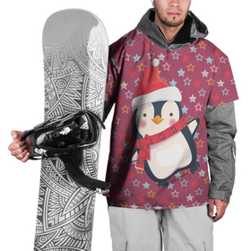 Накидка на куртку 3D с принтом Пингвин в звездах в Кировске, 100% полиэстер |  | звезды | новый год | паттерн | пингвин | праздник