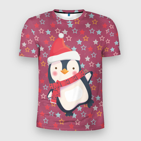 Мужская футболка 3D спортивная с принтом Пингвин в звездах , 100% полиэстер с улучшенными характеристиками | приталенный силуэт, круглая горловина, широкие плечи, сужается к линии бедра | звезды | новый год | паттерн | пингвин | праздник