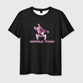 Мужская футболка 3D с принтом Donkeys mood в Петрозаводске, 100% полиэфир | прямой крой, круглый вырез горловины, длина до линии бедер | бивни | животные | злой | злость | настроение | неон | неоновые принты | осел | ослик | природа | саванна | светящиеся | сердится