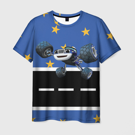 Мужская футболка 3D с принтом Вспыш и чудо машинки   Смельчак в Санкт-Петербурге, 100% полиэфир | прямой крой, круглый вырез горловины, длина до линии бедер | вспыш | детский | машина | машинки | монстрак | мультик | мультфильм | персонаж | синий | смельчак | чудо