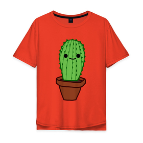 Мужская футболка хлопок Oversize с принтом Кактус в горшке в Курске, 100% хлопок | свободный крой, круглый ворот, “спинка” длиннее передней части | кактус | милый | мультяшный | простой | растение | с глазами | с лицом | улыбающийся | яркий