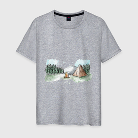Мужская футболка хлопок с принтом поход в горы в Кировске, 100% хлопок | прямой крой, круглый вырез горловины, длина до линии бедер, слегка спущенное плечо. | Тематика изображения на принте: camping | горы | кемпинг | лес | палатка | туризм