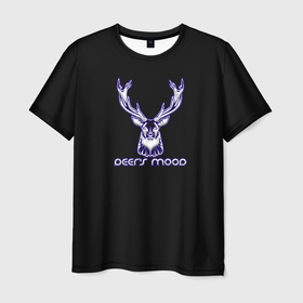 Мужская футболка 3D с принтом Deers mood в Екатеринбурге, 100% полиэфир | прямой крой, круглый вырез горловины, длина до линии бедер | бивни | животные | злой | злость | канада | настроение | неон | неоновые принты | олень | природа | рога | саванна | светящиеся | сердится | сибирь