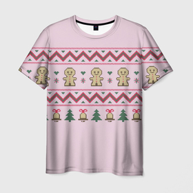 Мужская футболка 3D с принтом Новогодний узор от John Art в Кировске, 100% полиэфир | прямой крой, круглый вырез горловины, длина до линии бедер | выходные | ёлка | колокольчик | новый год | подарок | праздник | пряник | рождество | узор