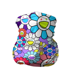 Бандана-труба 3D с принтом Цветы Takashi Murakami в Петрозаводске, 100% полиэстер, ткань с особыми свойствами — Activecool | плотность 150‒180 г/м2; хорошо тянется, но сохраняет форму | flowers | pop art | superflat | takashi murakami | арт | глаза | дизайн | исскуство | разноцветные цветы | супефлэт | такаси мураками | такаши мураками | художник | цветы