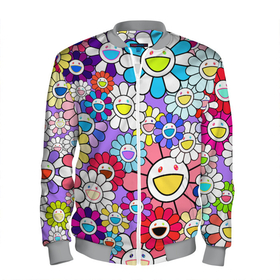 Мужской бомбер 3D с принтом Цветы Takashi Murakami в Белгороде, 100% полиэстер | застегивается на молнию, по бокам два кармана без застежек, по низу бомбера и на воротнике - эластичная резинка | Тематика изображения на принте: flowers | pop art | superflat | takashi murakami | арт | глаза | дизайн | исскуство | разноцветные цветы | супефлэт | такаси мураками | такаши мураками | художник | цветы