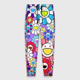 Мужские брюки 3D с принтом Цветы Takashi Murakami в Кировске, 100% полиэстер | манжеты по низу, эластичный пояс регулируется шнурком, по бокам два кармана без застежек, внутренняя часть кармана из мелкой сетки | flowers | pop art | superflat | takashi murakami | арт | глаза | дизайн | исскуство | разноцветные цветы | супефлэт | такаси мураками | такаши мураками | художник | цветы