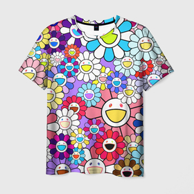 Мужская футболка 3D с принтом Цветы Takashi Murakami в Белгороде, 100% полиэфир | прямой крой, круглый вырез горловины, длина до линии бедер | flowers | pop art | superflat | takashi murakami | арт | глаза | дизайн | исскуство | разноцветные цветы | супефлэт | такаси мураками | такаши мураками | художник | цветы