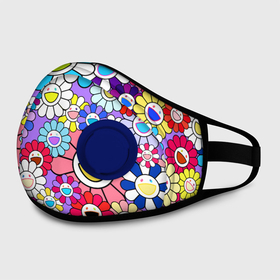 Маска из неопрена с принтом Цветы Takashi Murakami в городе Новоалтайск, неопрен 100% | Форма огибающая нос. Резинки для ушей с дополнительной резинкой на затылке. Клапан для выдоха для активного дыхания при занятиях спортом. Эластичный материал маски и окантовки для лучшего растяжения и прилегания маски.  | flowers | pop art | superflat | takashi murakami | арт | глаза | дизайн | исскуство | разноцветные цветы | супефлэт | такаси мураками | такаши мураками | художник | цветы
