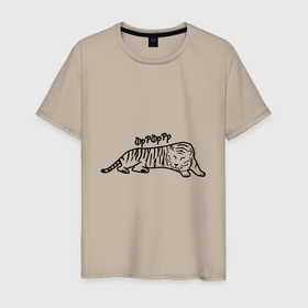 Мужская футболка хлопок с принтом ТигрРра на отдыхе , 100% хлопок | прямой крой, круглый вырез горловины, длина до линии бедер, слегка спущенное плечо. | Тематика изображения на принте: 2022 | кот | лев | новый год | тигр