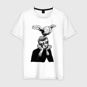 Мужская футболка хлопок с принтом Полет мысли из головы в Кировске, 100% хлопок | прямой крой, круглый вырез горловины, длина до линии бедер, слегка спущенное плечо. | мозг | музыка | орнамент | психоделика | череп