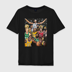 Мужская футболка хлопок Oversize с принтом Легенды НБА в Курске, 100% хлопок | свободный крой, круглый ворот, “спинка” длиннее передней части | Тематика изображения на принте: арт | коби брайант | леброн джеймс | лэйкерс | майкл джордан | нба