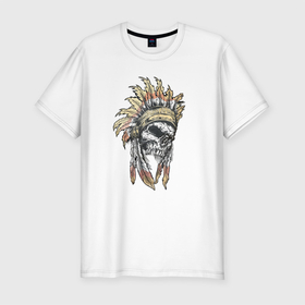 Мужская футболка хлопок Slim с принтом Индеец/indians в Тюмени, 92% хлопок, 8% лайкра | приталенный силуэт, круглый вырез ворота, длина до линии бедра, короткий рукав | индейцы | краснокожие | северо американские | череп