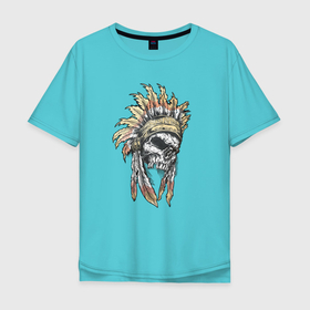 Мужская футболка хлопок Oversize с принтом Индеец/indians в Тюмени, 100% хлопок | свободный крой, круглый ворот, “спинка” длиннее передней части | индейцы | краснокожие | северо американские | череп