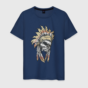 Мужская футболка хлопок с принтом Индеец/indians в Курске, 100% хлопок | прямой крой, круглый вырез горловины, длина до линии бедер, слегка спущенное плечо. | индейцы | краснокожие | северо американские | череп
