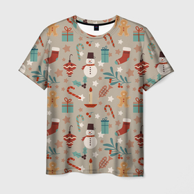 Мужская футболка 3D с принтом Новый Год 2О22 в Санкт-Петербурге, 100% полиэфир | прямой крой, круглый вырез горловины, длина до линии бедер | 2022 | год | дед | зима | мороз | новый | праздники | санта | тигра